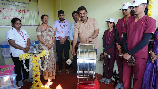 Sri C Harsha, President of Kannada Sahitya Parishad, Koppa, inaugurates the Cancer Awareness Rally by beating the drum