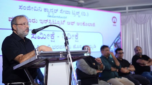 Dr. D. Suresh Rao, Director of M.I.O. and Managing Trustee of Sanjeevini Cancer Seva Trust, presents the findings of the 10,000+ Household Cancer Awareness Survey